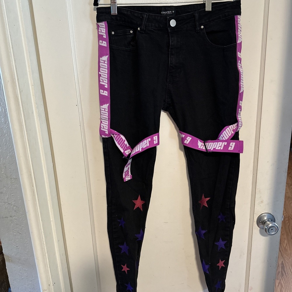 Cooper 9 Jeans Mens Size 34/31* Black Stars Pattern 5 Pockets Flat Front